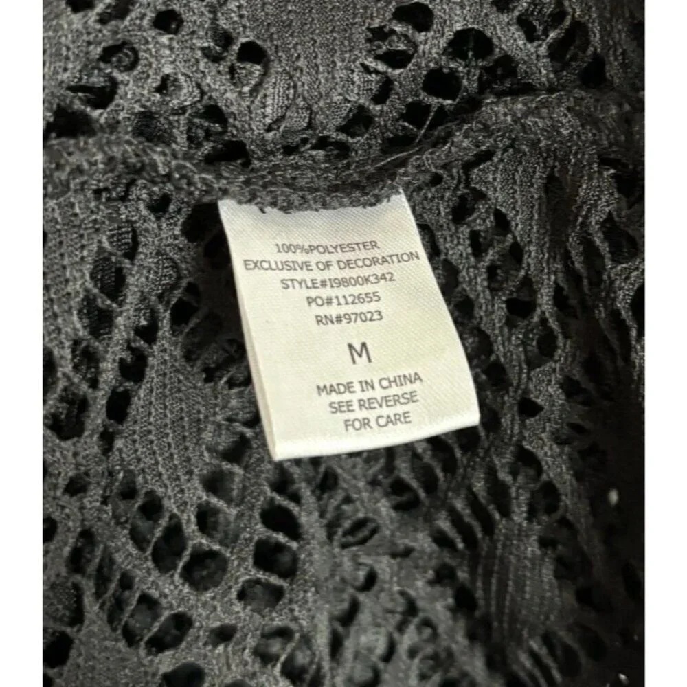 Miken Women's Juniors Crochet Cover-up Batwing Sleeves V-Neck Medium Black NWT's - Picture 8 of 8